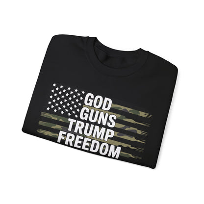 God Guns Trump Freedom Funny Camouflage Pro Gun USA Flag Sweatshirt