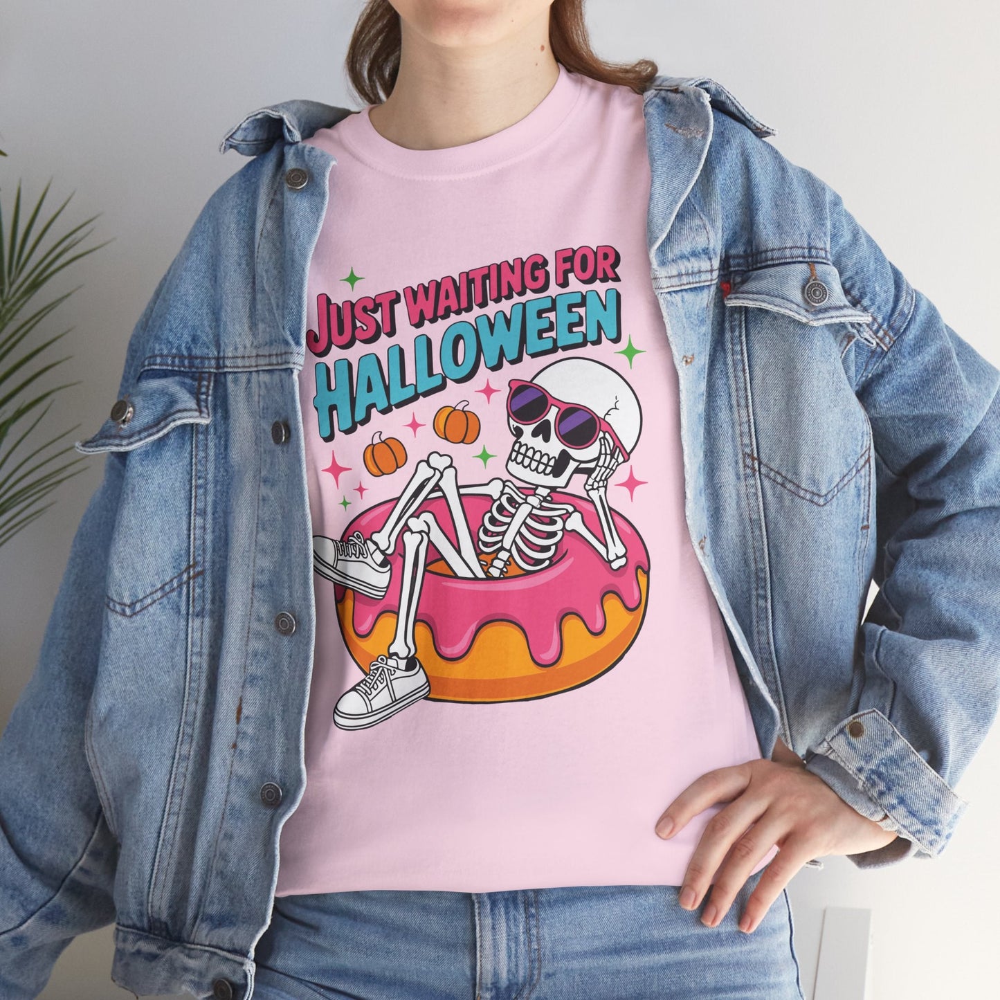 Just Waiting For Halloween Skeleton Donut Summerween Vibes T-Shirt