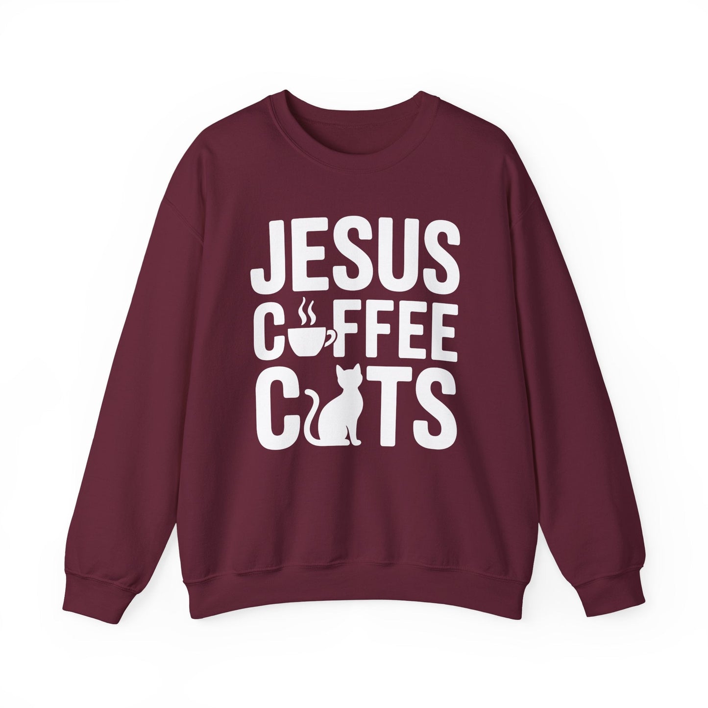 Christian Jesus, Coffee, Cats - Religous Cat Caffeine Lover Sweatshirt
