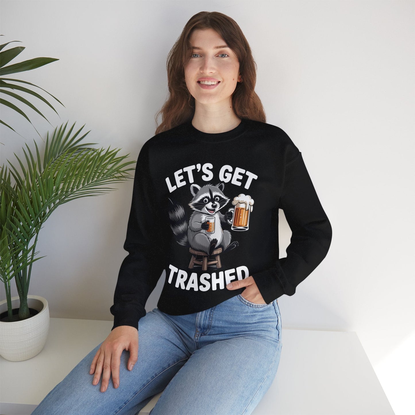 Funny Let's Get Trashed Raccoon Meme Humor Beer Drinking Sweatshirt