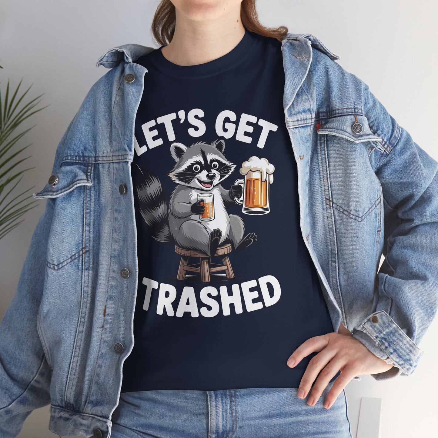 Funny Let's Get Trashed Raccoon Meme Humor Beer Drinking T-Shirt
