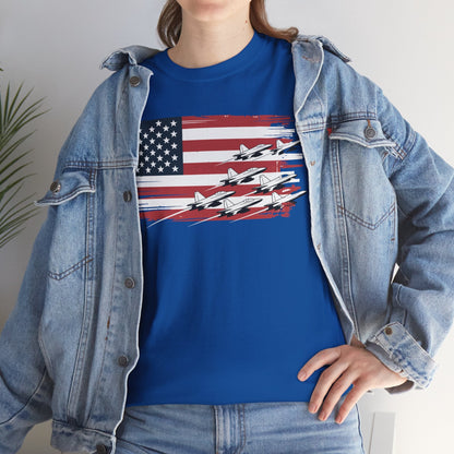 Patriotic Red White Blue USA Flag Fighter Jets 4th of July T-Shirt
