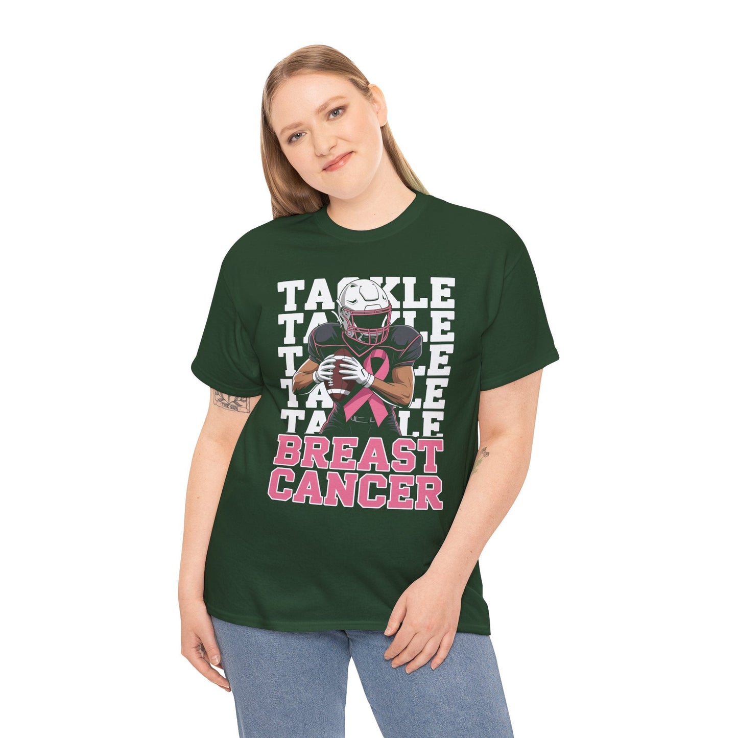 Tackle Football Breast Cancer Awareness Pink Ribbon T-Shirt