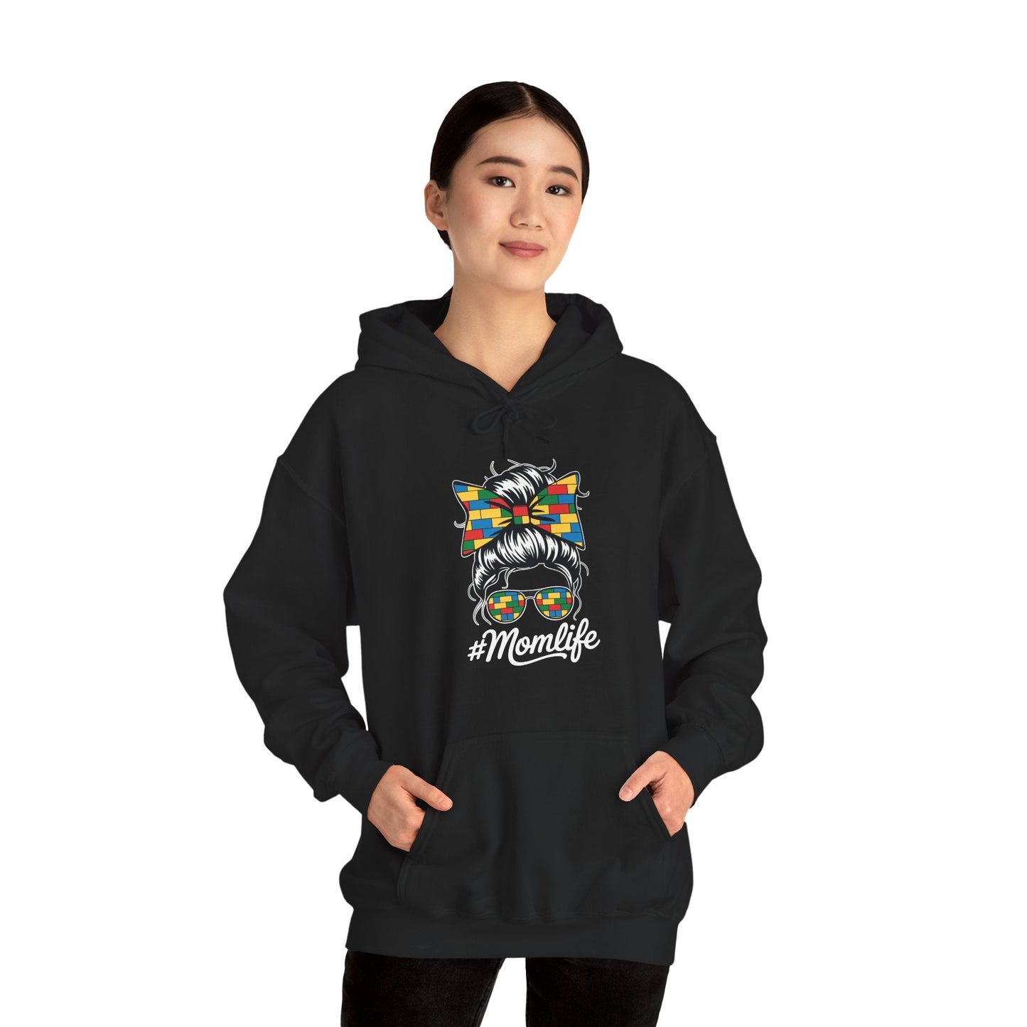 Building Block Messy Bun Mom Life Master Builder Mothers Day Hoodie