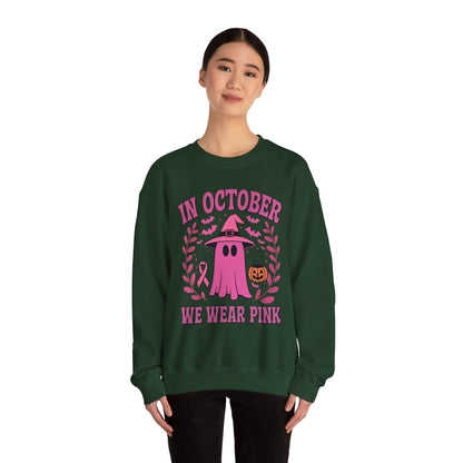In October We Wear Pink Breast Cancer Awareness Halloween Sweatshirt