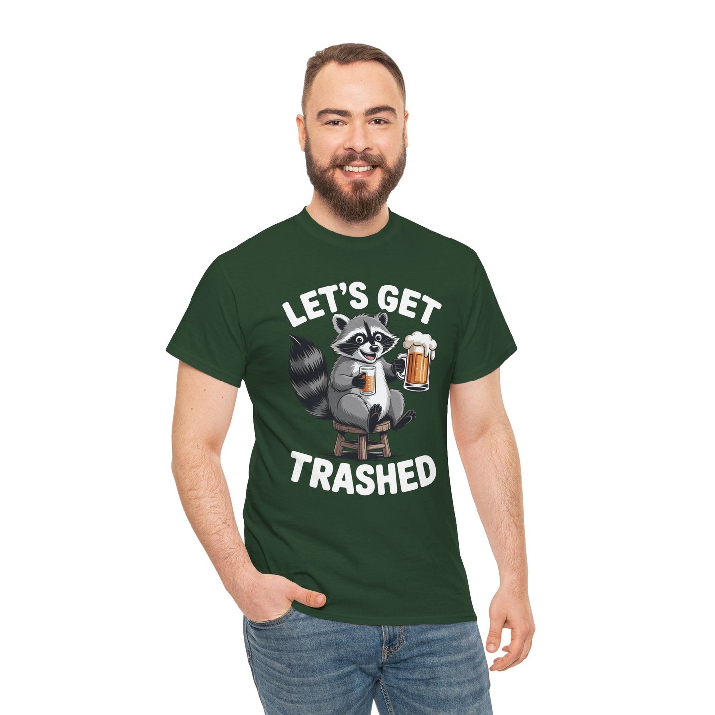 Funny Let's Get Trashed Raccoon Meme Humor Beer Drinking T-Shirt