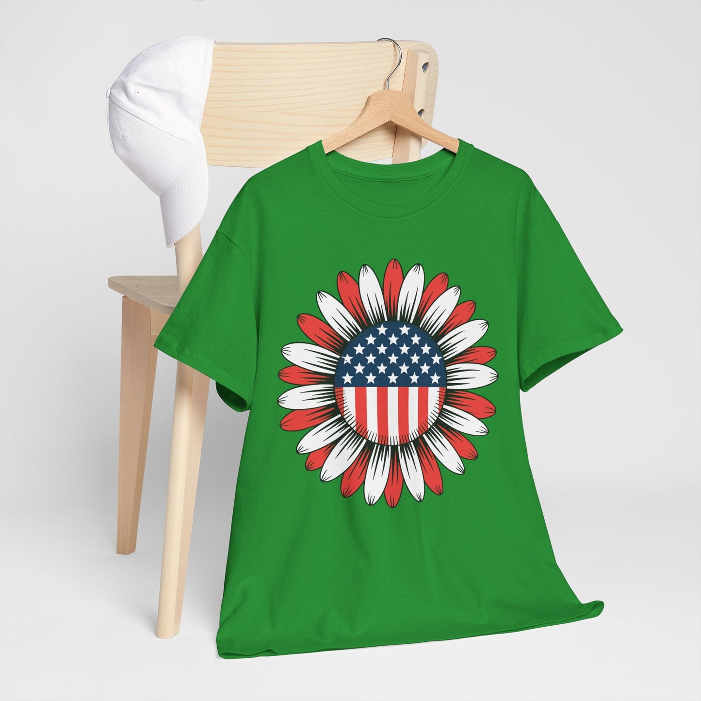 Sunflower American Flag 4th of July Women Men Merica USA T-Shirt