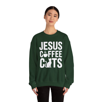 Christian Jesus, Coffee, Cats - Religous Cat Caffeine Lover Sweatshirt