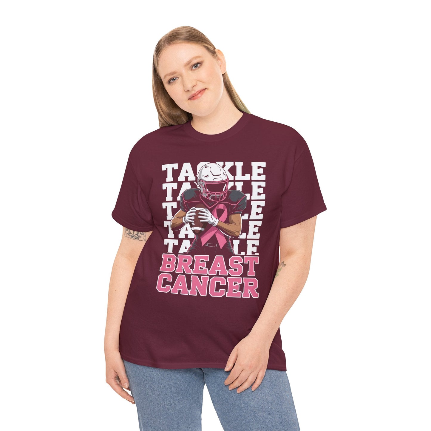 Tackle Football Breast Cancer Awareness Pink Ribbon T-Shirt