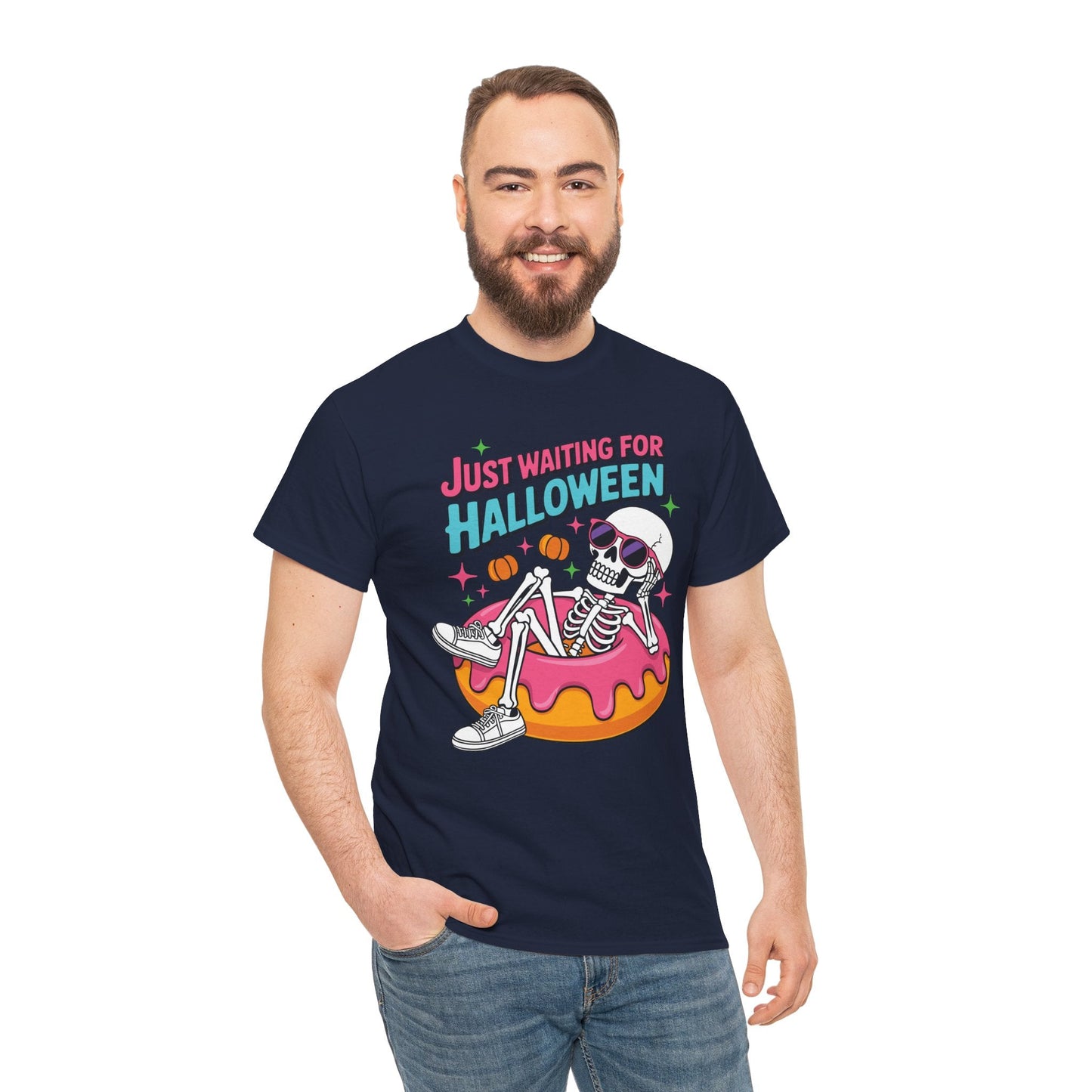 Just Waiting For Halloween Skeleton Donut Summerween Vibes T-Shirt