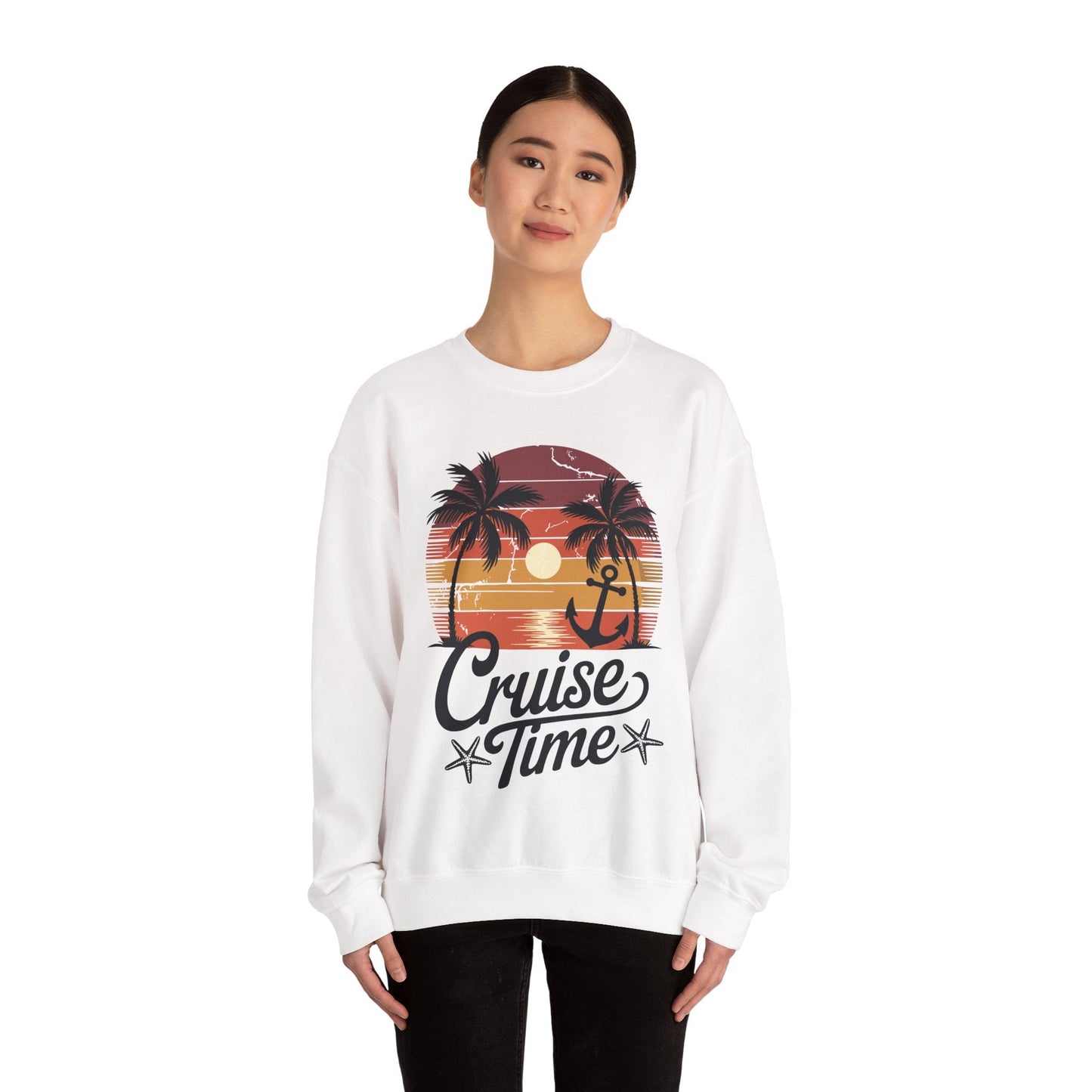 On Cruise Time Coconut Tree Graphic Summer Vacation Cruising Sweatshirt