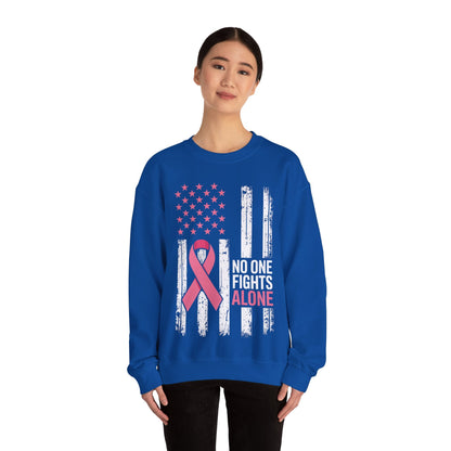 No One Fights Breast Cancer Alone American Flag Pink Ribbon Sweatshirt