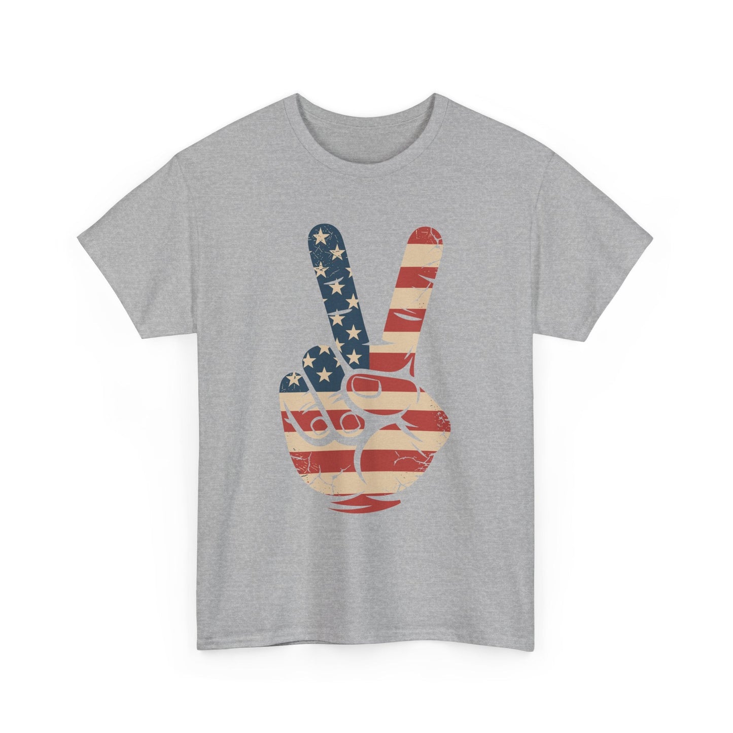 USA Flag Peace Sign Hand 4th of July Patriotic Men Boys T-Shirt