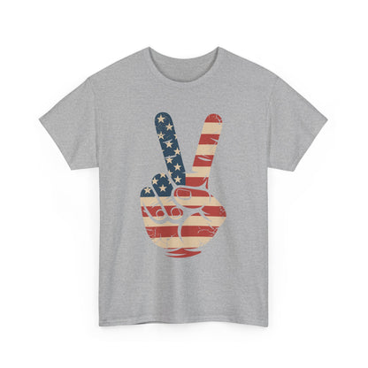 USA Flag Peace Sign Hand 4th of July Patriotic Men Boys T-Shirt