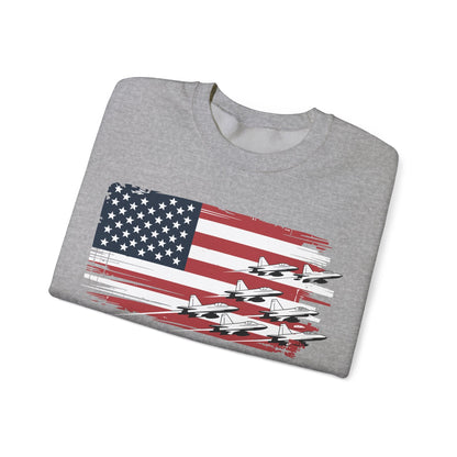 Patriotic Red White Blue USA Flag Fighter Jets 4th of July Sweatshirt