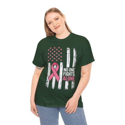 No One Fights Breast Cancer Alone American Flag Pink Ribbon T-Shirt