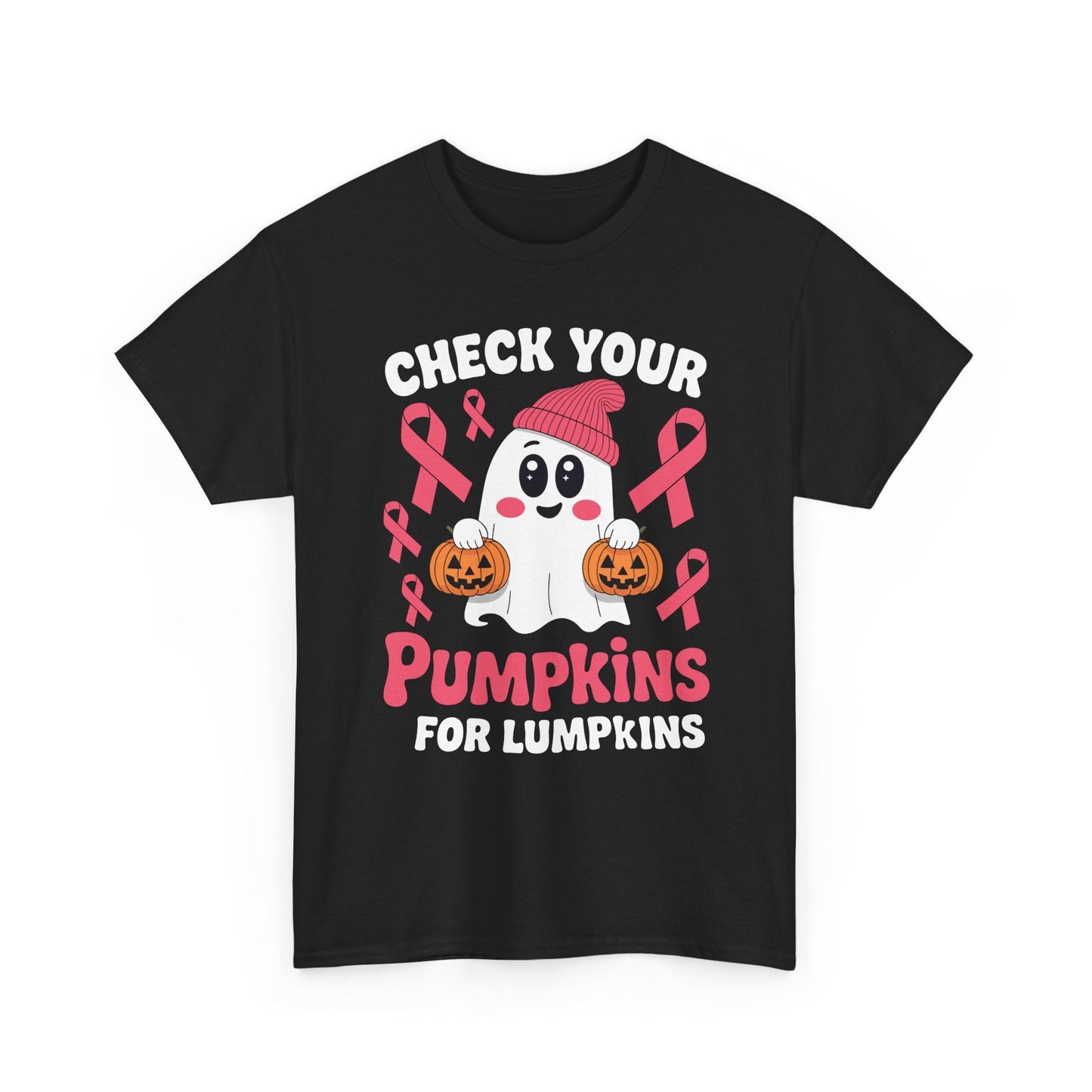 Breast Cancer Halloween Boo Ghost Check Your Pumpkins Womens T-Shirt