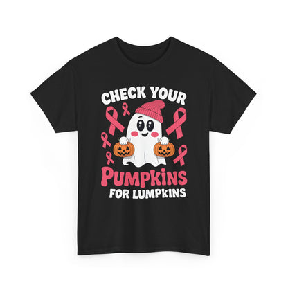 Breast Cancer Halloween Boo Ghost Check Your Pumpkins Womens T-Shirt