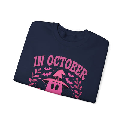 In October We Wear Pink Breast Cancer Awareness Halloween Sweatshirt