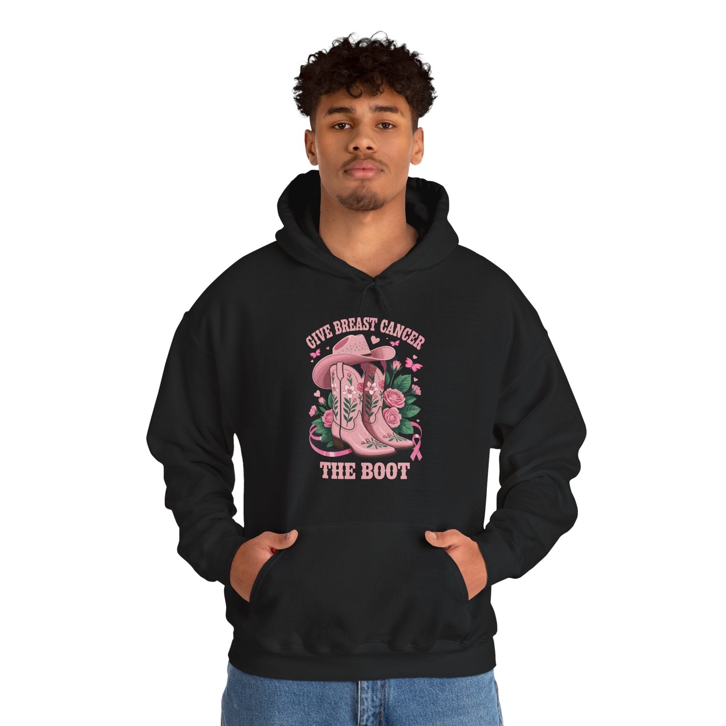 Give Breast Cancer The Boot Cowgirl Cancer Awareness Ribbon Hoodie