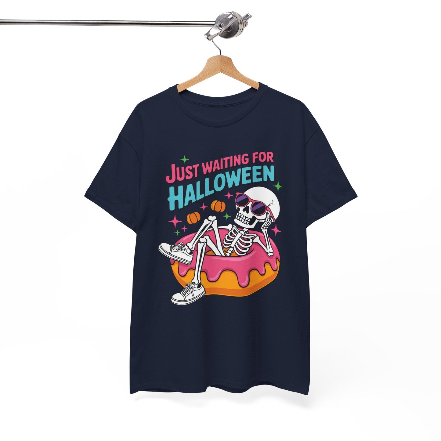 Just Waiting For Halloween Skeleton Donut Summerween Vibes T-Shirt