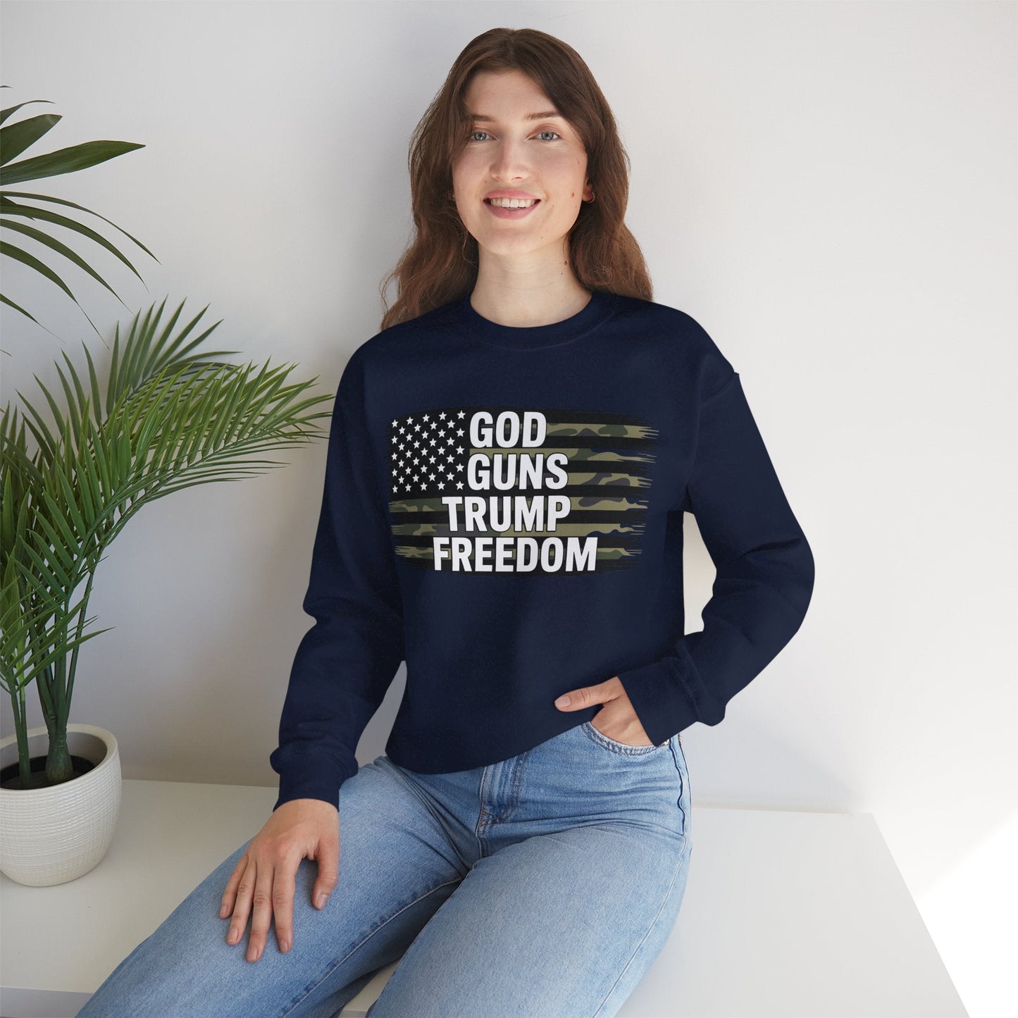 God Guns Trump Freedom Funny Camouflage Pro Gun USA Flag Sweatshirt