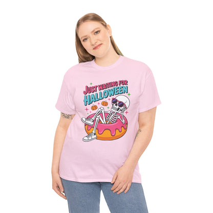 Just Waiting For Halloween Skeleton Donut Summerween Vibes T-Shirt