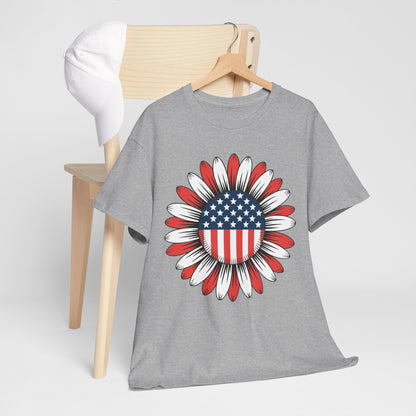 Sunflower American Flag 4th of July Women Men Merica USA T-Shirt