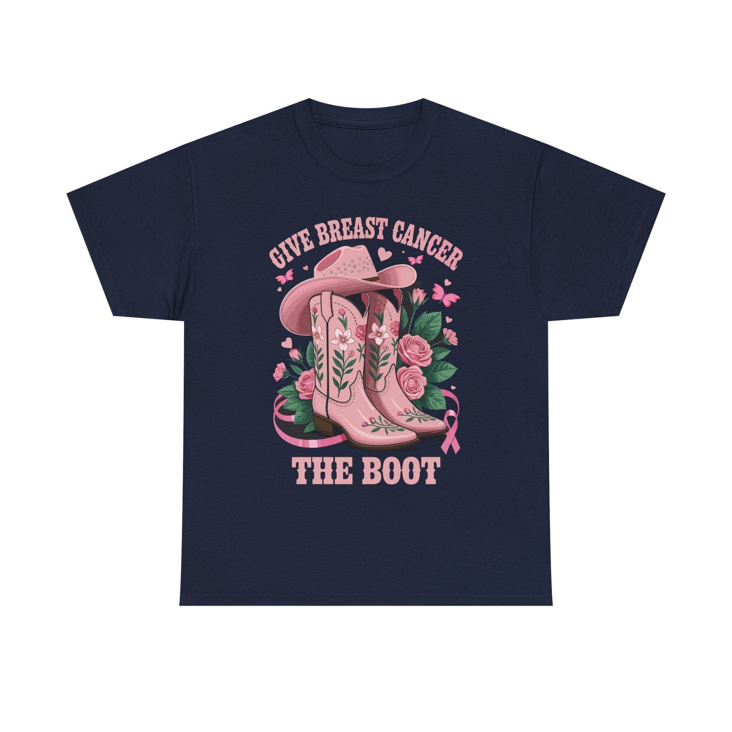 Give Breast Cancer The Boot Cowgirl Cancer Awareness Ribbon T-Shirt