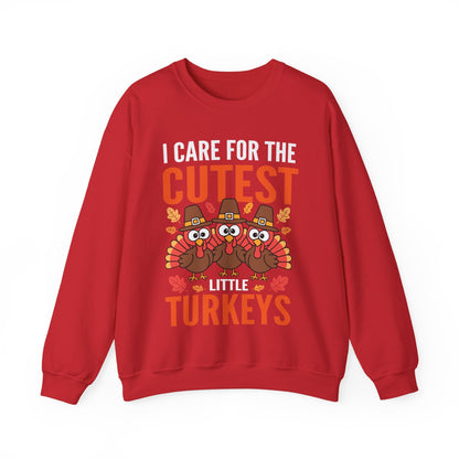 Care For Little Turkeys Nurse Fall Thanksgiving Scrub Top Sweatshirt