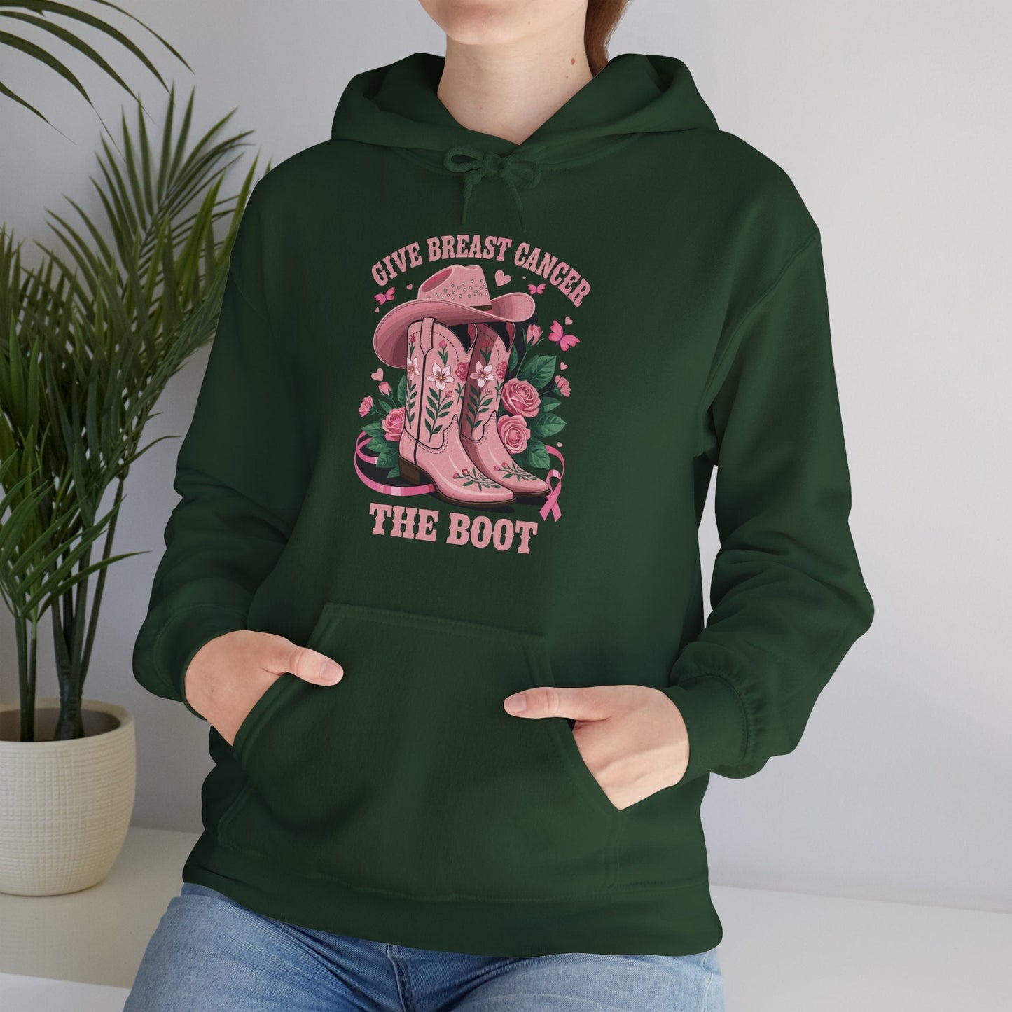Give Breast Cancer The Boot Cowgirl Cancer Awareness Ribbon Hoodie