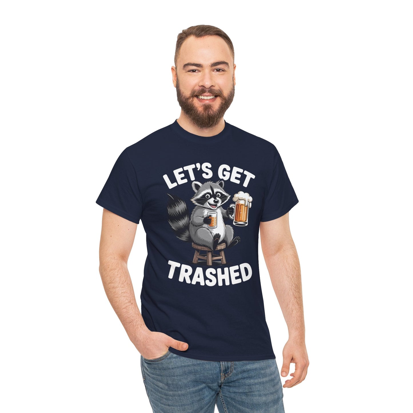 Funny Let's Get Trashed Raccoon Meme Humor Beer Drinking T-Shirt