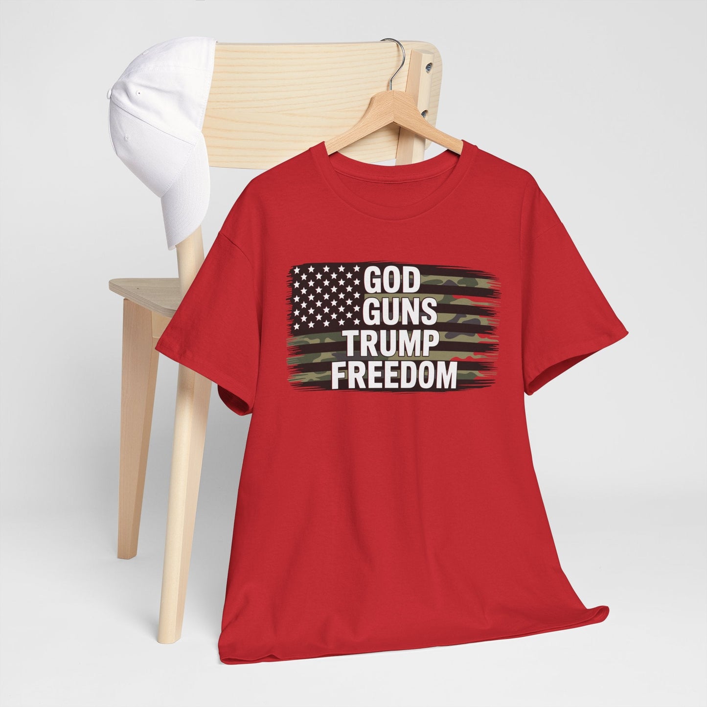 God Guns Trump Freedom Funny Camouflage Pro Gun USA Flag T-Shirt
