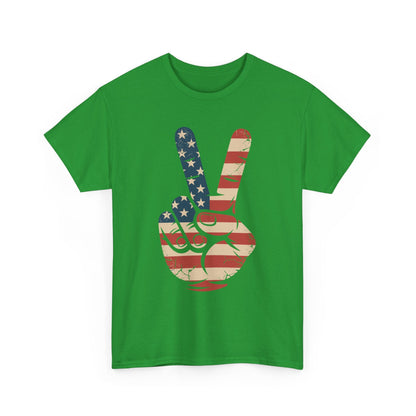 USA Flag Peace Sign Hand 4th of July Patriotic Men Boys T-Shirt