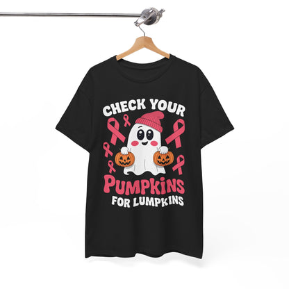 Breast Cancer Halloween Boo Ghost Check Your Pumpkins Womens T-Shirt