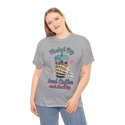 Fueled by Iced Coffee and Anxiety Funny Coffee Lover T-Shirt