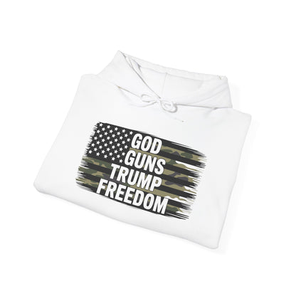 God Guns Trump Freedom Funny Camouflage Pro Gun USA Flag Hoodie