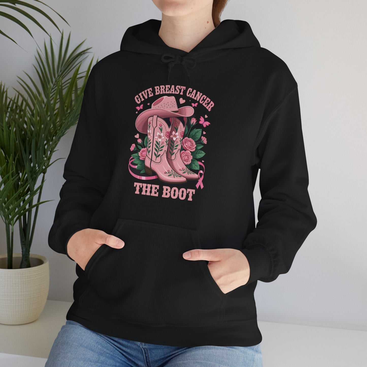 Give Breast Cancer The Boot Cowgirl Cancer Awareness Ribbon Hoodie