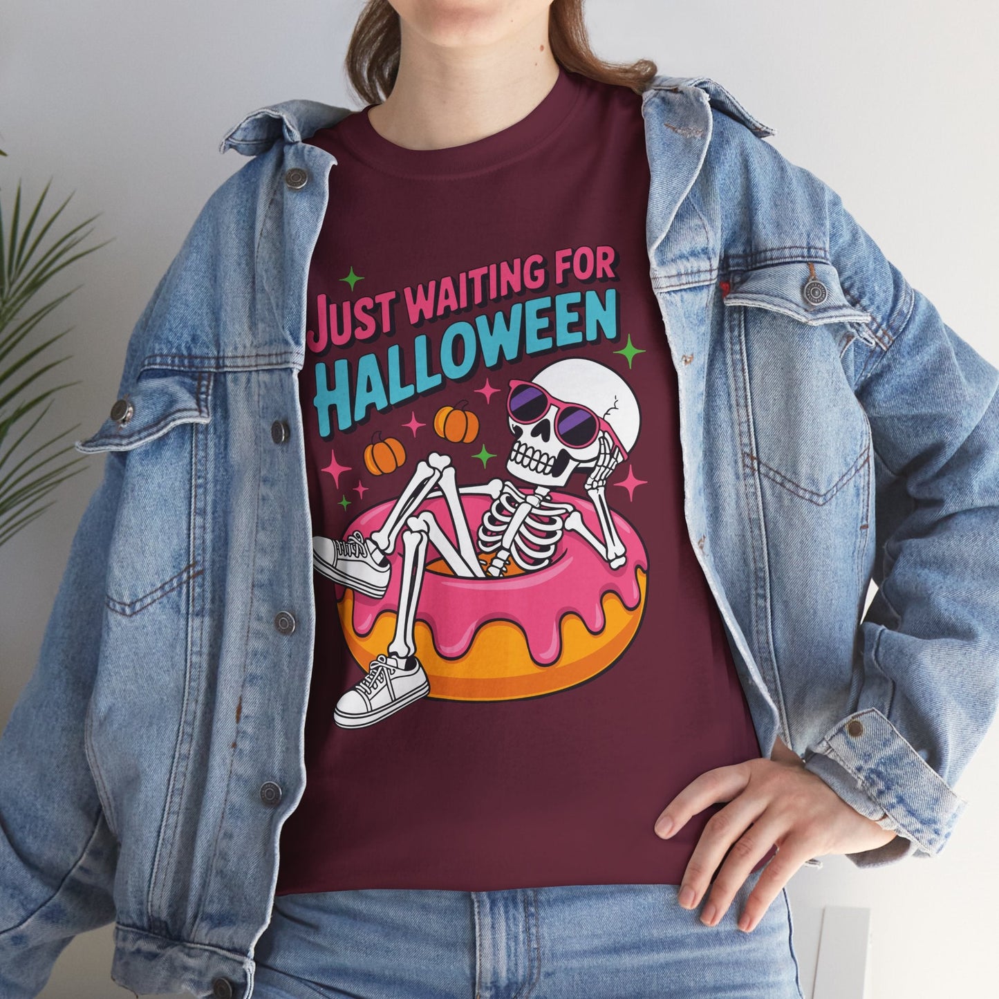 Just Waiting For Halloween Skeleton Donut Summerween Vibes T-Shirt