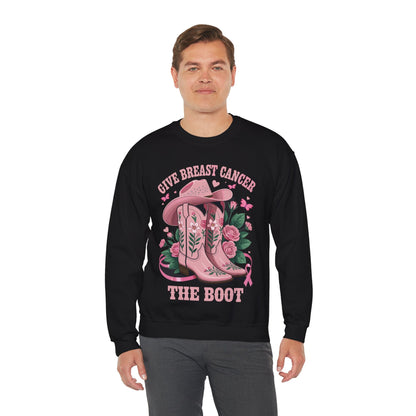 Give Breast Cancer The Boot Cowgirl Cancer Awareness Ribbon Sweatshirt