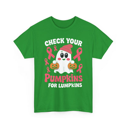 Breast Cancer Halloween Boo Ghost Check Your Pumpkins Womens T-Shirt