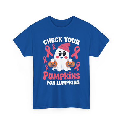 Breast Cancer Halloween Boo Ghost Check Your Pumpkins Womens T-Shirt