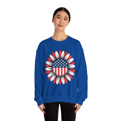 Sunflower American Flag 4th of July Women Men Merica USA Sweatshirt