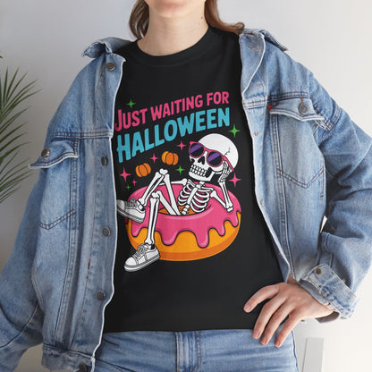 Just Waiting For Halloween Skeleton Donut Summerween Vibes T-Shirt