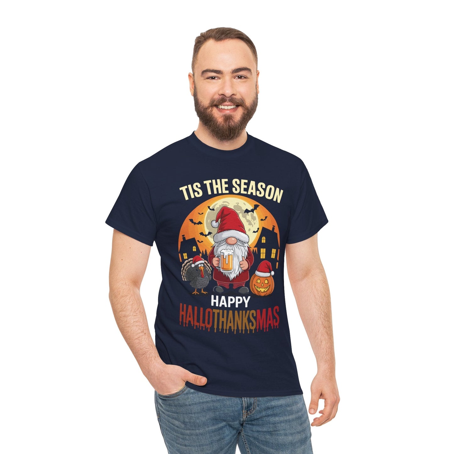 Happy Hallothanksmas Halloween Thanksgiving Merry Christmas T-Shirt