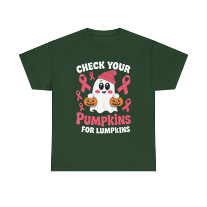 Breast Cancer Halloween Boo Ghost Check Your Pumpkins Womens T-Shirt