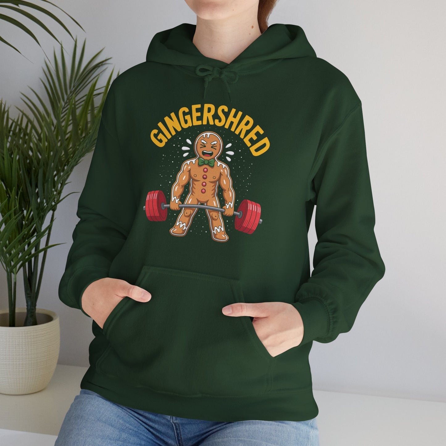 Funny Gingershred Gingerbread Man Gym Bodybuilding Christmas Hoodie
