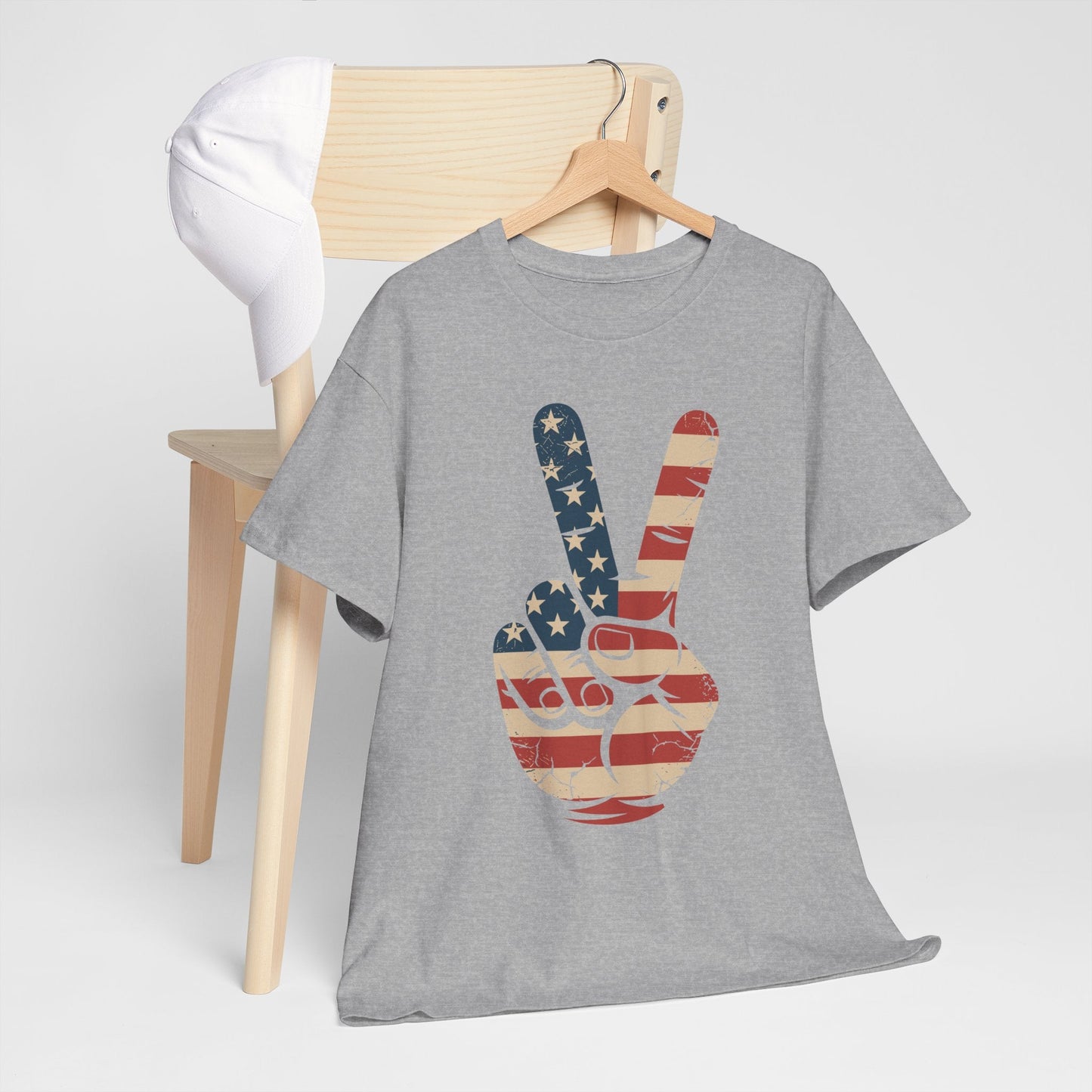 USA Flag Peace Sign Hand 4th of July Patriotic Men Boys T-Shirt