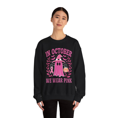 In October We Wear Pink Breast Cancer Awareness Halloween Sweatshirt