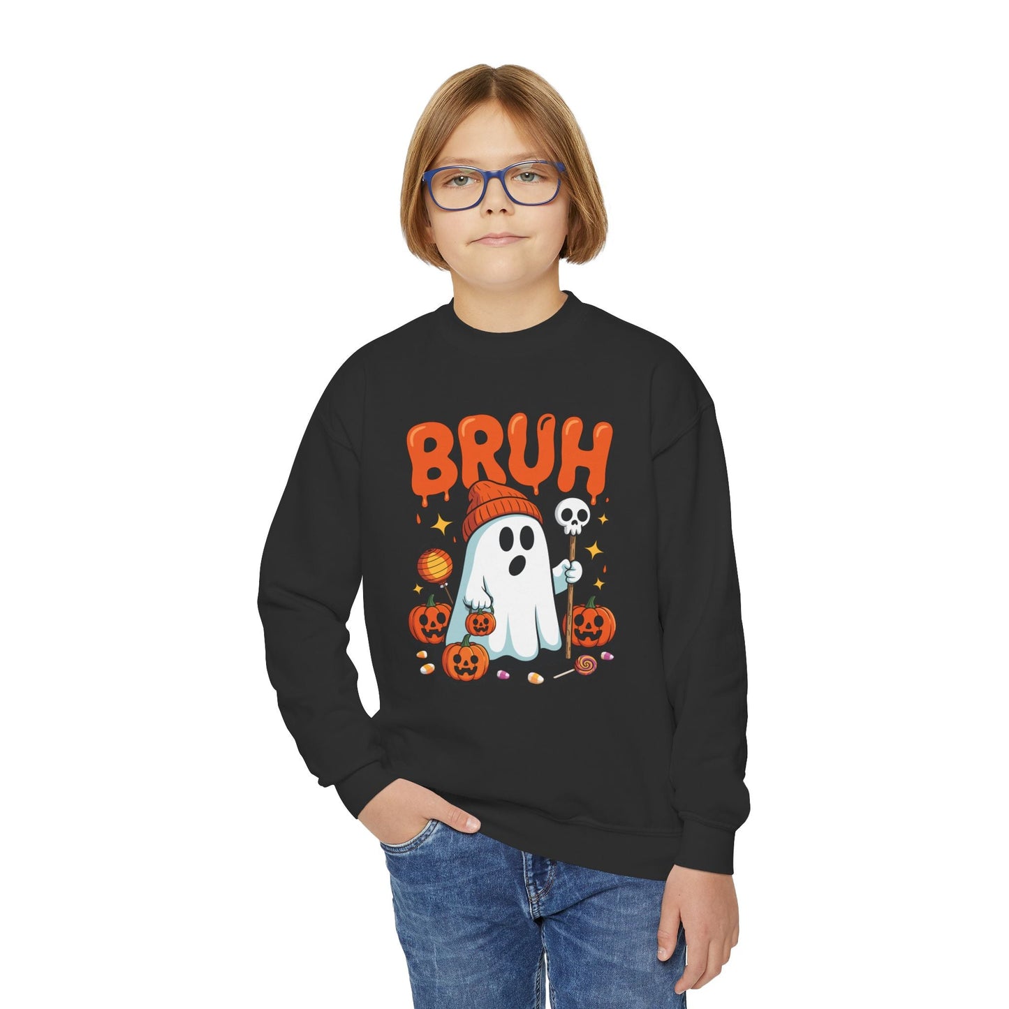 Bruh Ghost Halloween Cute Ghost Trick Or Treat Candy Kids Sweatshirt